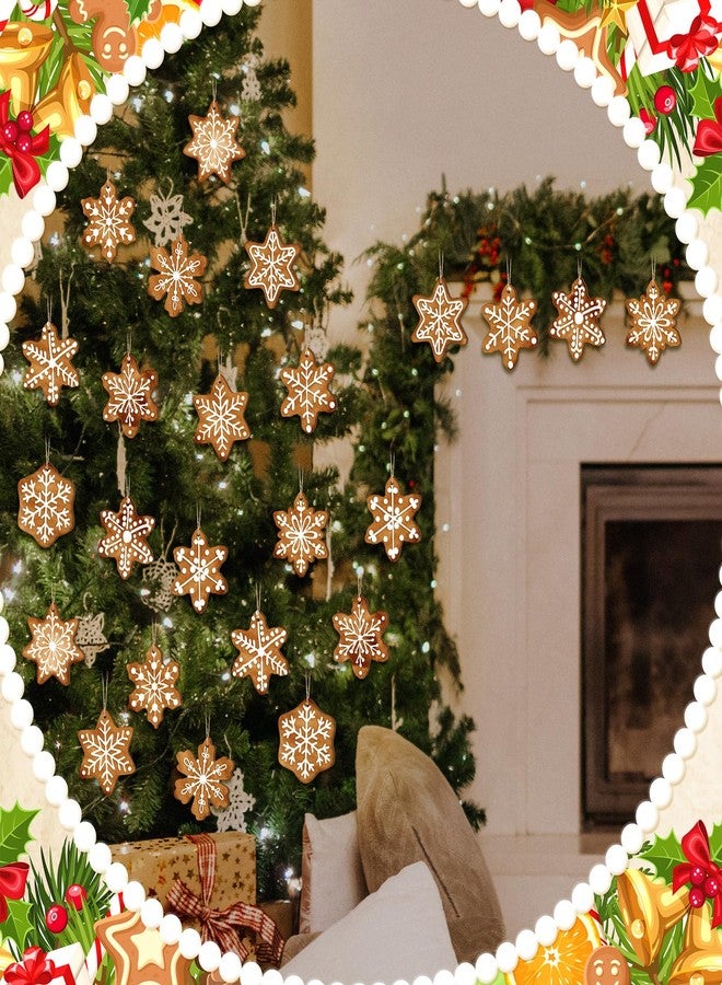 Quzzil 36 Pcs Christmas Gingerbread Ornaments for Tree Mini Snowflake Wooden Hanging Winter Xmas Ornaments with Ropes for Christmas Party Holiday Winter Crafts(Brown,Snowflake) - Image 4